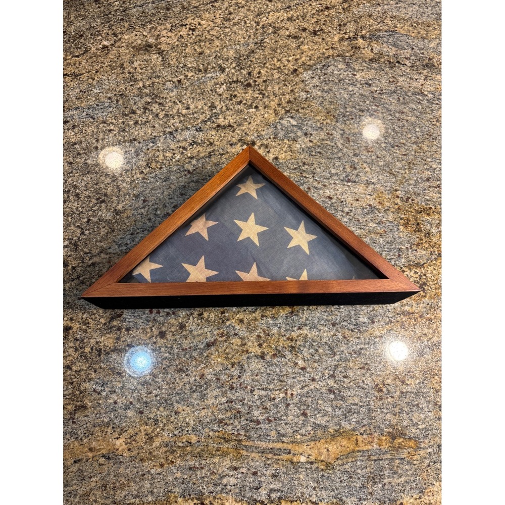 Green Tree Gallery Wood Triangle Flag Display Case with Antiqued American Flag